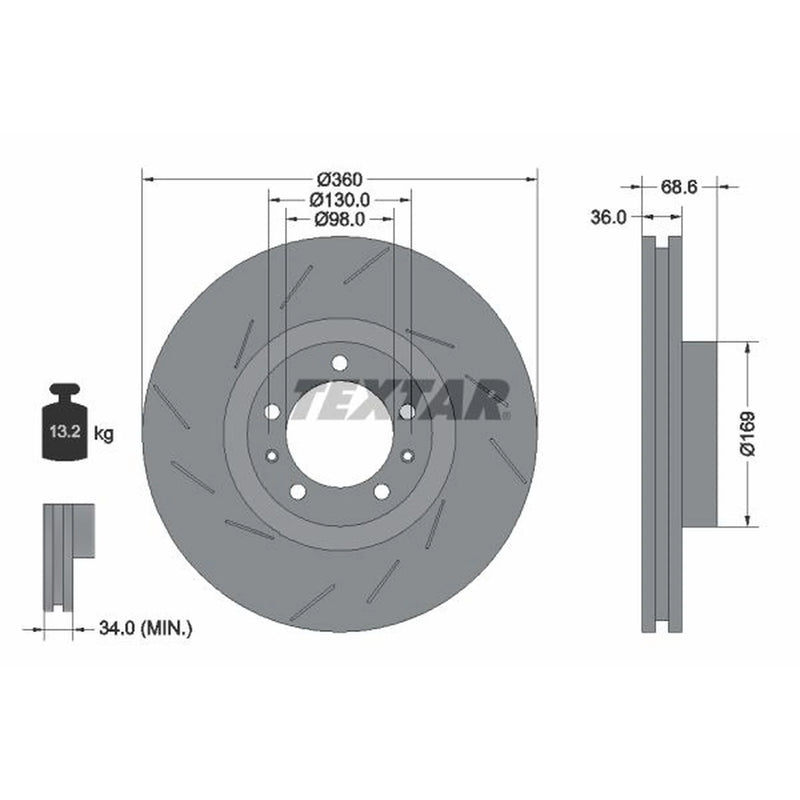 Textar 2 x Front Slotted Brake Discs 92214005