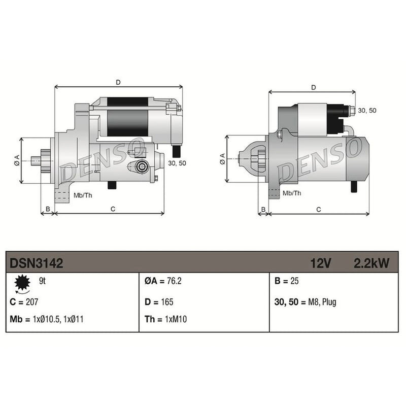 Denso Starter Motor 12V 2.2kW 9 Teeth fits Audi Q7 2006-2015 3.0