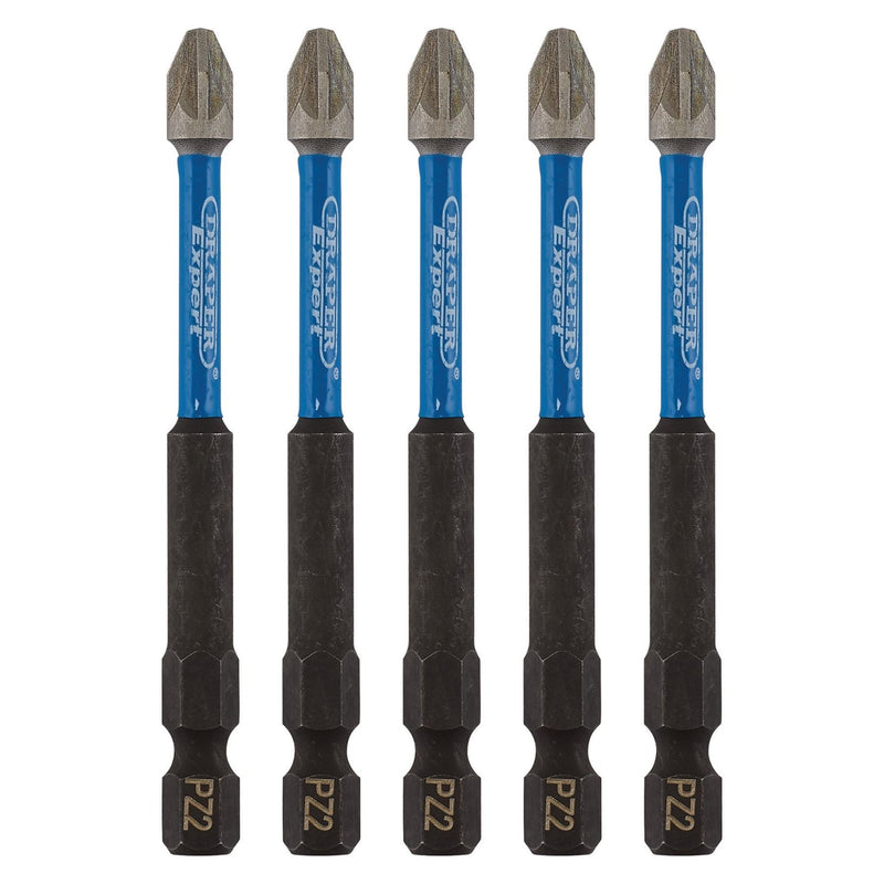 Draper Expert PZ-Type Impact Screwdriver Bits, No.2 x 75mm, 1/4" Hex (Pack of 5) Draper - Dynamic Drive