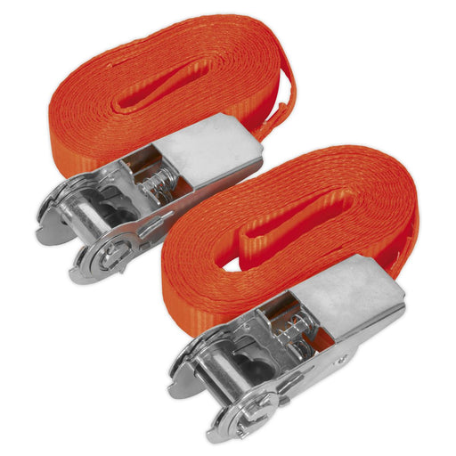 Sealey Ratchet Strap Tie Down Cargo Lash 25mm x 4.5m Self Securing Pair 800kg Sealey  - Dynamic Drive