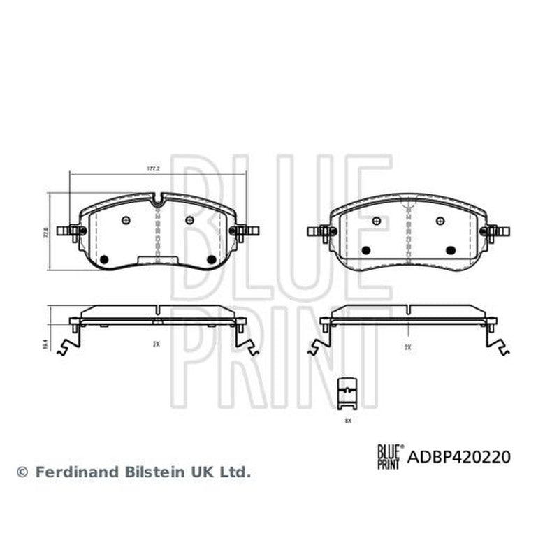 Blue Print Front Brake Pad Set fits Jaguar E-Pace 2017-2018 2.0