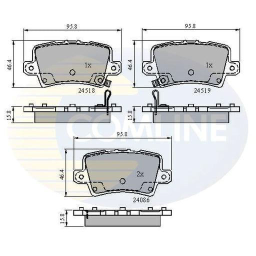Comline 4 x Rear Brake Pad Set fits Honda Civic IX 2012-2016 1.4 1.8
