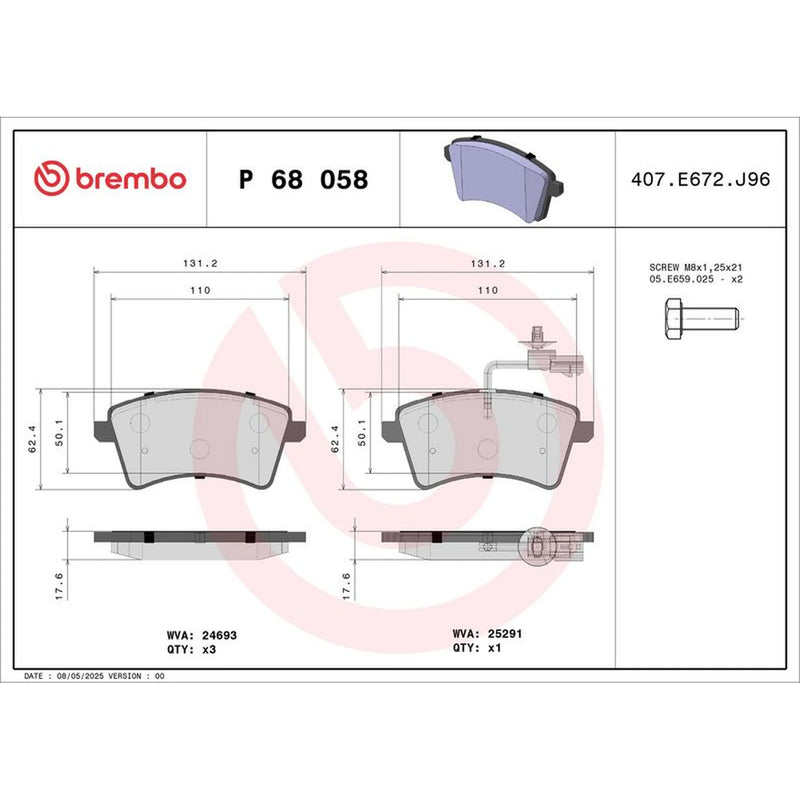Brembo 4 x Front Brake Pad Set fits Nissan NV250 2019 on