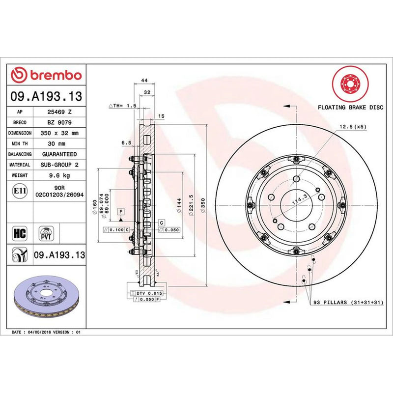 Brembo Front Brake Aluminium Brake Disc Hub Discs & fits Mitsubishi Lancer VIII