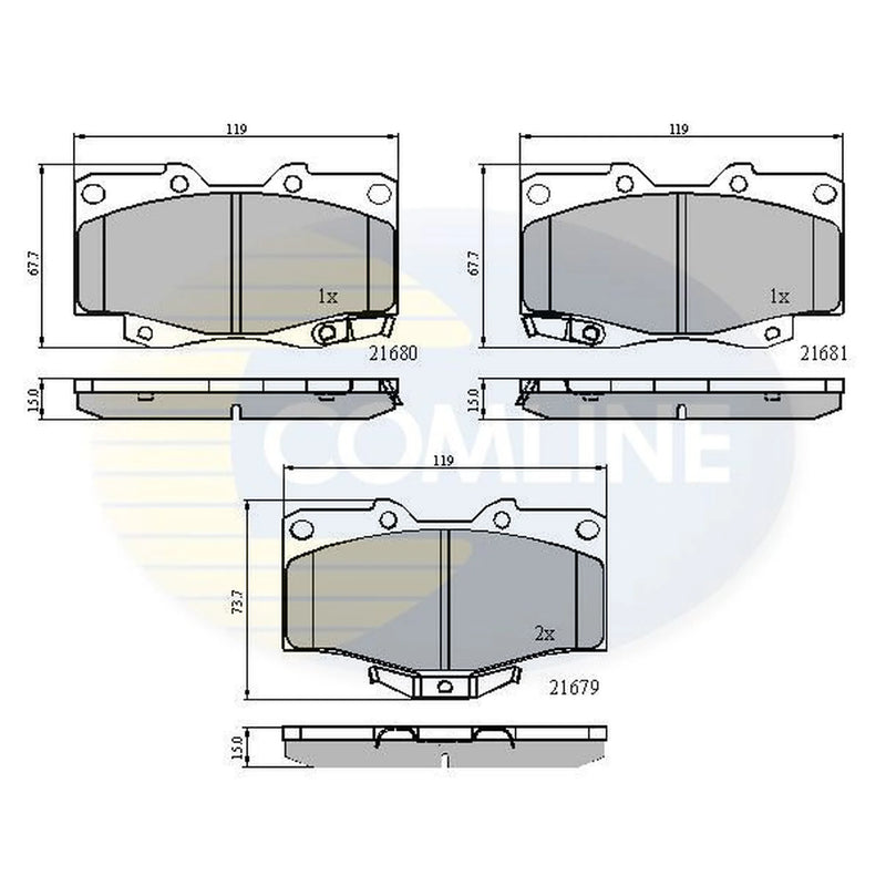Comline 4 x Front Brake Pad Set fits Toyota 4 Runner I 1987-1989 2.4