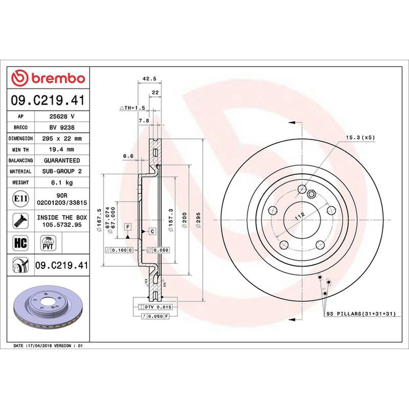 Brembo Rear Brake Discs 09.C219.41-x2
