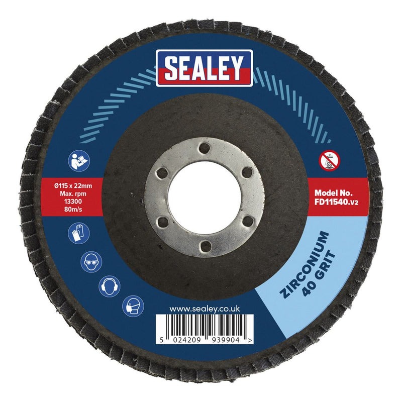 Sealey Flap Disc Zirconium115mm22mm Bore 40Grit FD11540 Sealey - Dynamic Drive