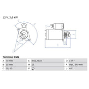 Bosch Starter Motor 12V 2.6kW 13 Teeth 0 986 024 530