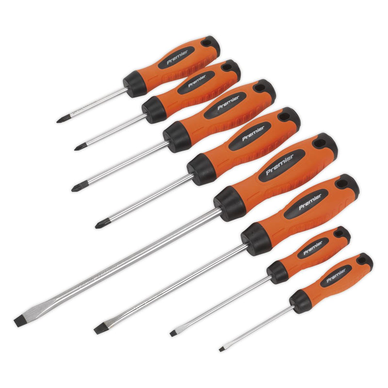 Sealey Premier 8pc Hi Vis Orange Screwdriver Set Flat Pozi Phillips HV003 Sealey  - Dynamic Drive