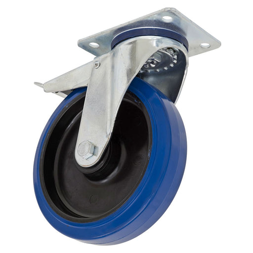 Sealey Heavy-Duty Blue Elastic Rubber Castor Wheel Swivel with Total Lock160mm T Sealey - Dynamic Drive