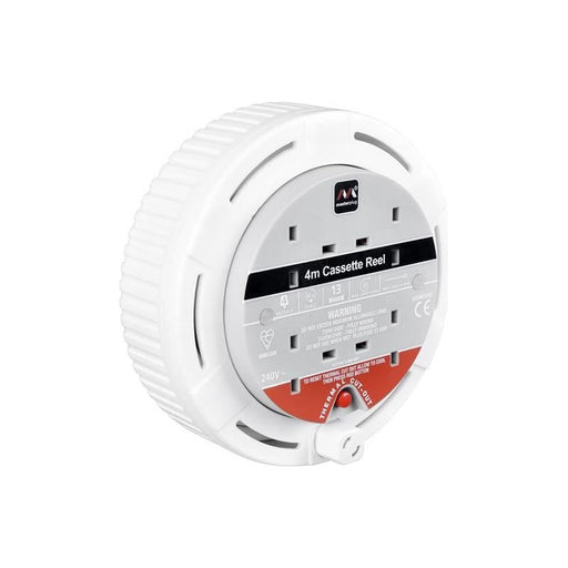 Masterplug Cassette Cable Reel 240V 13A 4-Socket Thermal Cut-Out White 4m Masterplug - Dynamic Drive