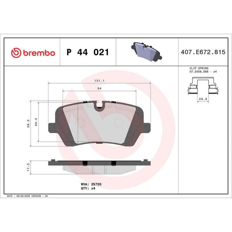 Brembo 4 x Rear Brake Pad Set fits Land Rover Defender 2020 on 2.0 3.0