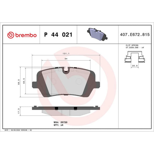 Brembo 4 x Rear Brake Pad Set fits Land Rover Defender 2020 on 2.0 3.0