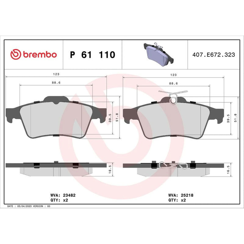 Brembo 4 x Rear Brake Pad Set fits Peugeot 508 I 2010-2018 1.6 2.0 2.2