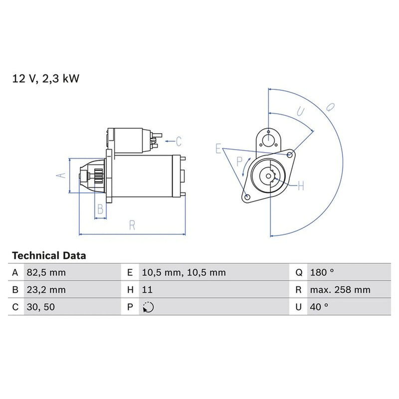 Bosch Starter Motor 12V 2.3kW 11 Teeth