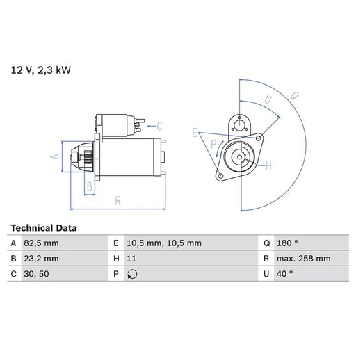 Bosch Starter Motor 12V 2.3kW 11 Teeth