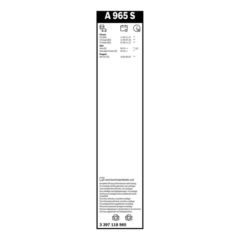 Bosch Aerotwin Wiper Blade Set 700mm + 600mm — A965S fits Citroën C4 2004-2011