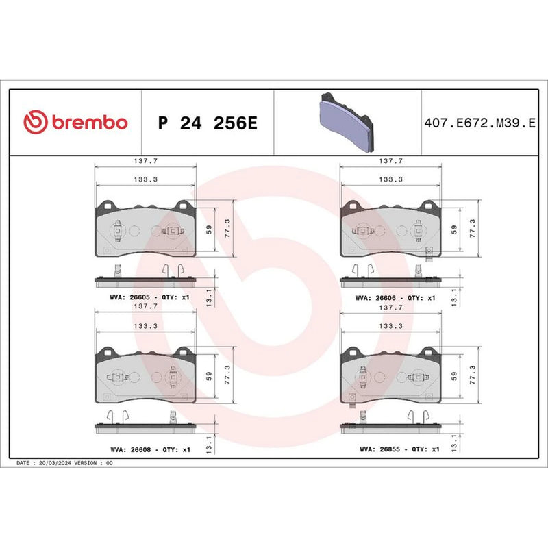 Brembo Front & Rear Pads fits Ford Usa Mustang Mach-E 2020-2022