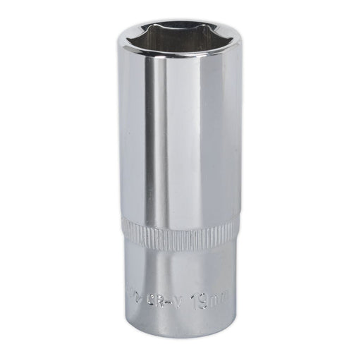 Sealey WallDrive Socket 19mm Deep 3/8"Sq Drive Fully Polished SP3819D Sealey - Dynamic Drive