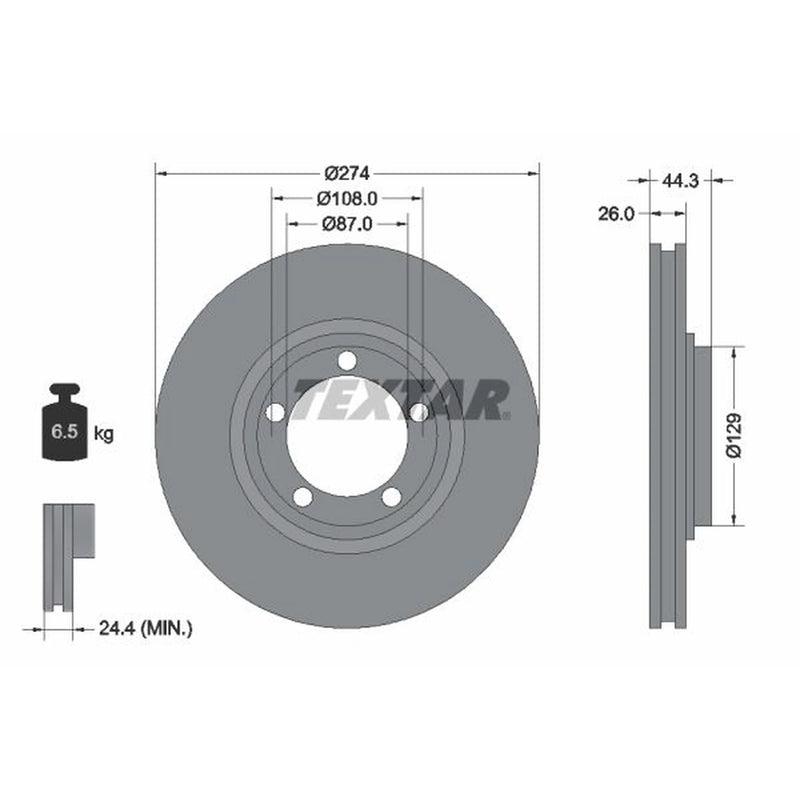 Textar 2 x Vented Front Brake Discs 92221800-x2