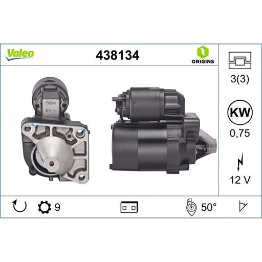 Valeo Starter Motor 12V 0.75kW 9 Teeth 438134