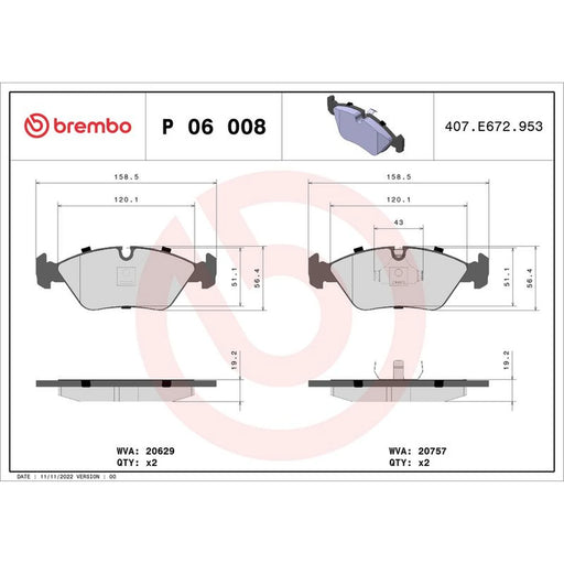 Brembo 4 x Front Brake Pad Set fits Alpina B6 1978-1986 2.8