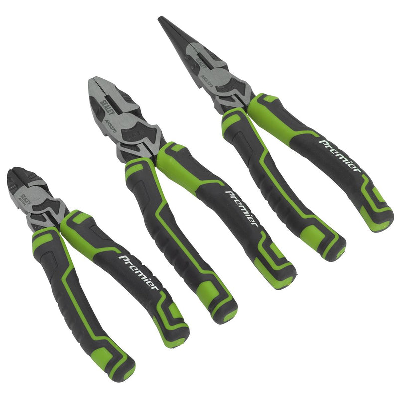 Sealey High Leverage Pliers Set 3pc Long Nose Combination Side Cutting Plier Sealey  - Dynamic Drive