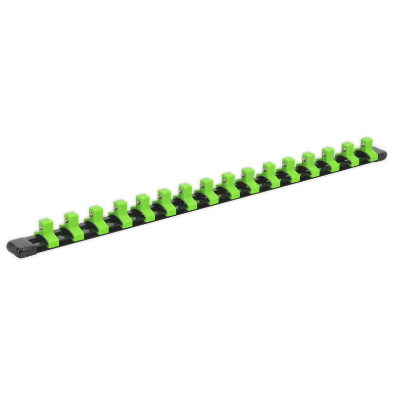 Sealey Socket Retaining Rail with 16 Clips 3/8"Sq Dr - Hi-Vis Green AK27053HV Sealey  - Dynamic Drive