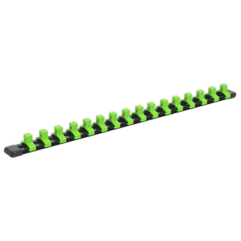 Sealey Socket Retaining Rail with 16 Clips 3/8"Sq Drive Hi-Vis Green AK27053HV Sealey - Dynamic Drive
