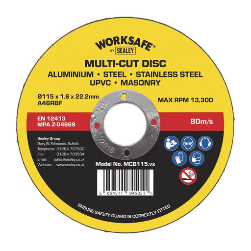 Sealey Multipurpose Cutting Disc115 x 1.6 x22mm MCB115 Sealey - Dynamic Drive