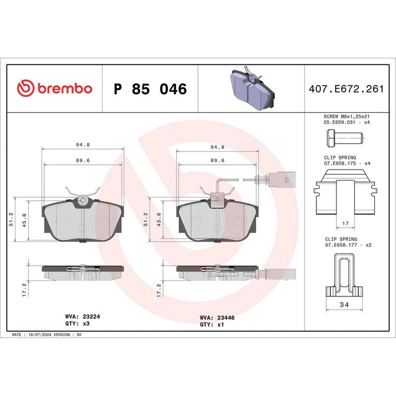 Brembo 4 x Rear Brake Pad Set fits VW California T4 Camper 1994-2003 1.9 2.4 2.5