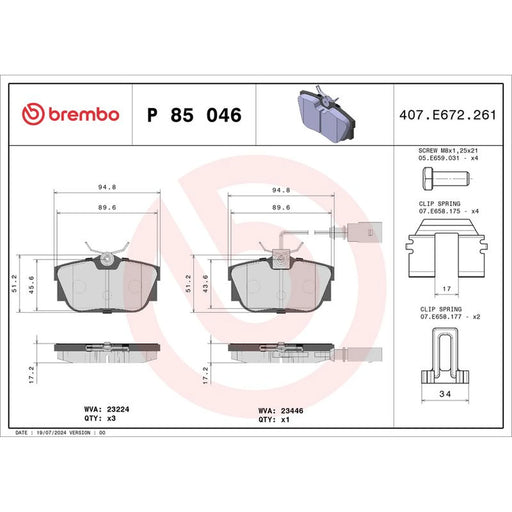 Brembo 4 x Rear Brake Pad Set fits VW California T4 Camper 1994-2003 1.9 2.4 2.5