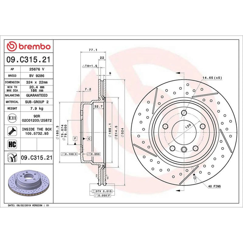 Brembo 2 x Slotted/Perforated Brake Discs fits BMW 1 2007-2013