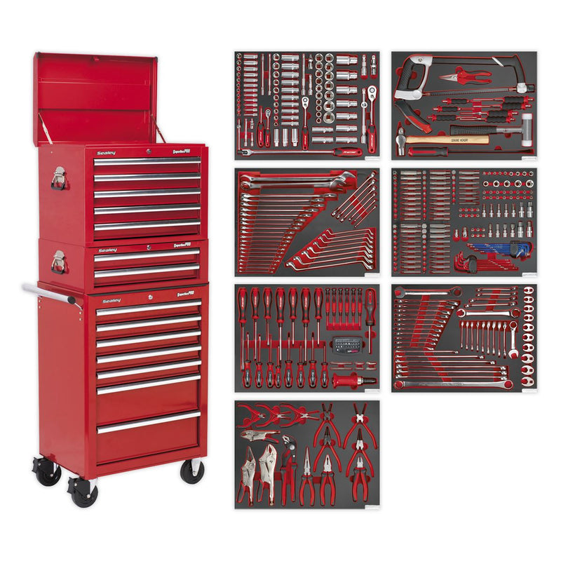Superline PRO Tool Chest Combination 14 Drawer with 446pc Tool Kit - Red Superline Pro - Dynamic Drive