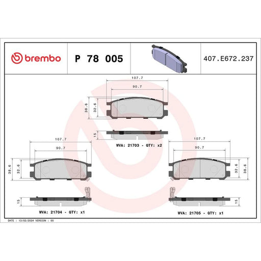 Brembo 4 x Rear Brake Pad Set fits Subaru Impreza 1992-2000 1.6 1.8 2.0