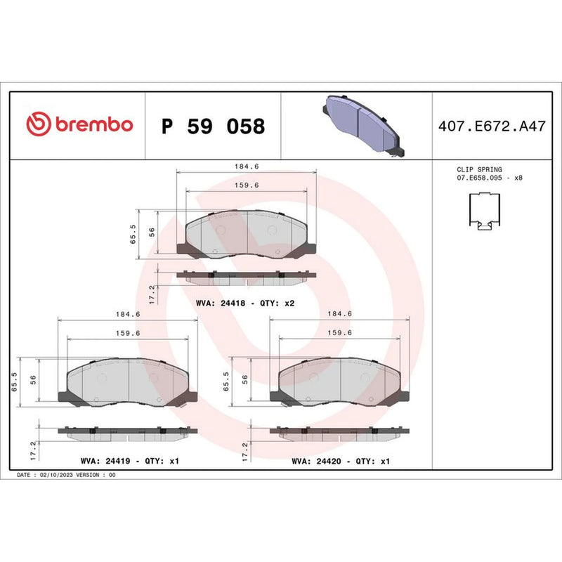 Brembo 4 x Front Brake Pad Set fits Bentley Flying Spur 2013-2020 4.0 6.0