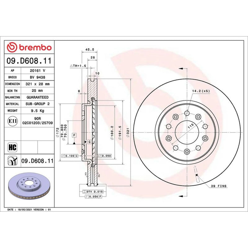 Brembo 2 x Front Brake Discs 09.D608.11-x2