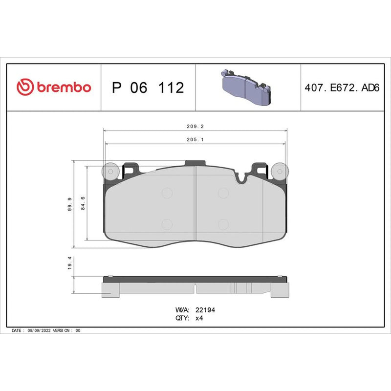 Brembo 4 x Front Brake Pad Set fits BMW X5 2014-2018