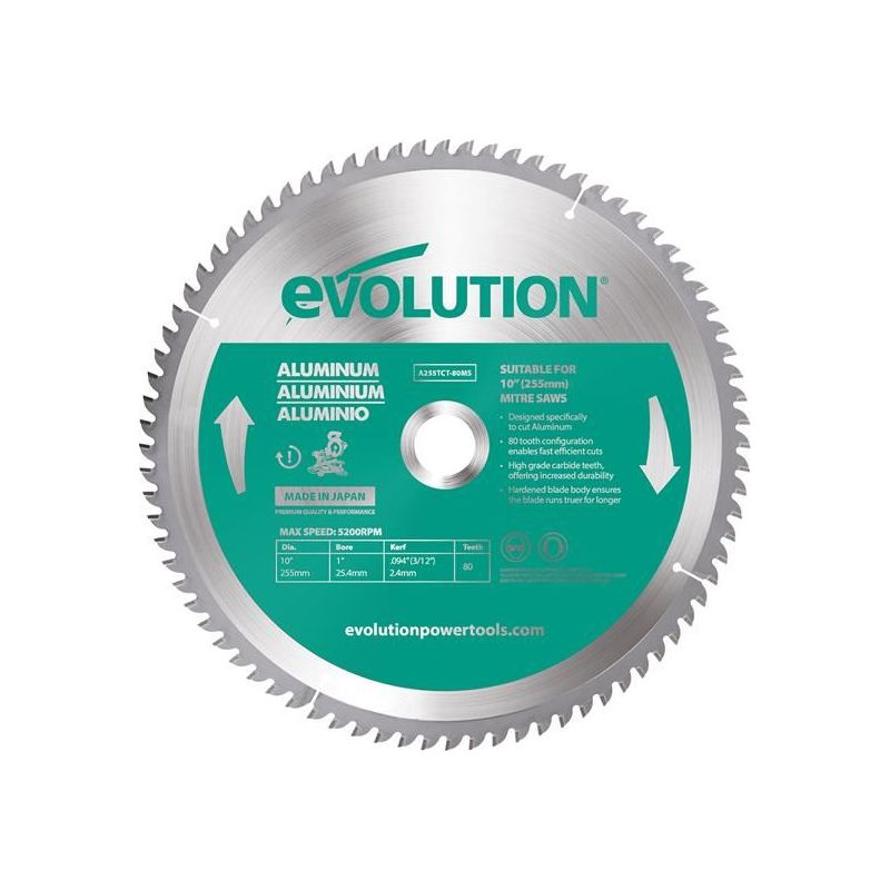 Evolution Aluminium Cutting Mitre Saw Blade 255 x 25.4mm x 80T Evolution - Dynamic Drive