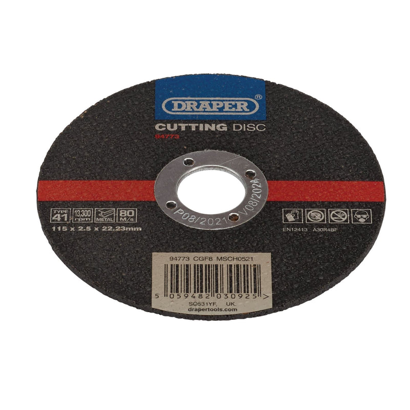 Draper Metal Cutting Disc, 115 x 2.5 x 22.23mm 94773 Draper - Dynamic Drive
