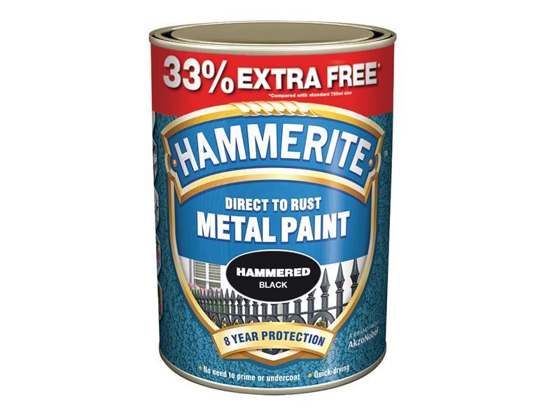 Hammerite Direct to Rust Hammered Finish Metal Paint Black 750ml + 33% Hammerite - NN4 Online