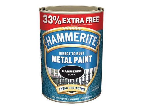 Hammerite Direct to Rust Hammered Finish Metal Paint Black 750ml + 33% Hammerite - NN4 Online