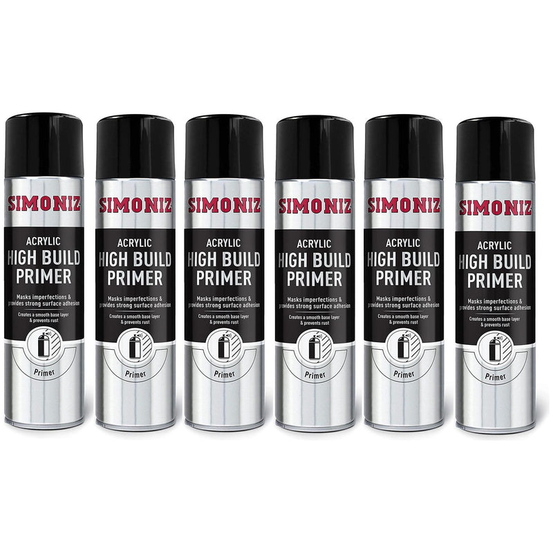 6x Simoniz High Build Primer Spray Putty Filler Aerosol Paint 500ml SIMB90D Simoniz - Dynamic Drive
