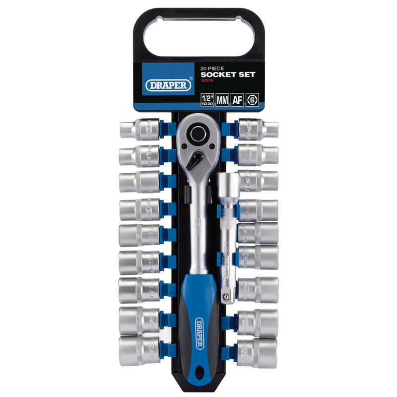 Draper Combined MM/AF Socket and Ratchet Set, 1/2" Sq. Dr. (20 Piece) 16376 Draper - Dynamic Drive