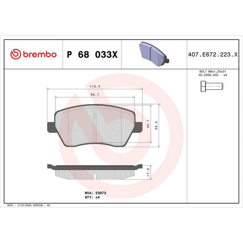 Brembo 4 x Front Brake Pad Set fits Dacia Dokker 2012-2021 1.2 1.3 1.5 1.6