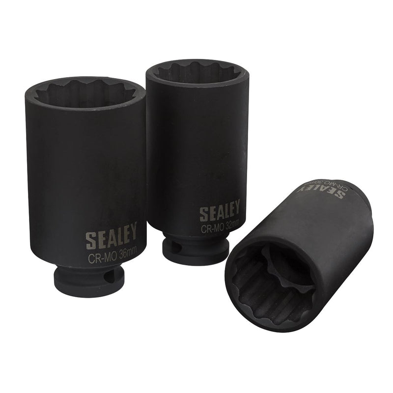 Sealey Impact Hub Nut Socket Set 3pc 12-Point 1/2"Sq Drive SX051 Sealey - Dynamic Drive