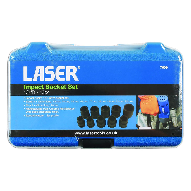 Laser Impact Socket Set 1/2"D 10pc 7609 Laser - Dynamic Drive