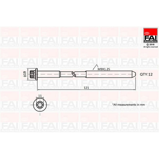 FAI Cylinder Head Bolt Set M9 x 1.25 fits Chevrolet Aveo 2011-2015 1.2 1.4