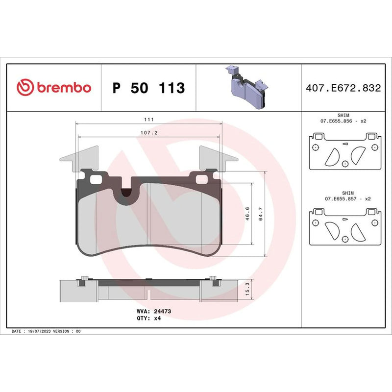 Brembo 4 x Rear Brake Pad Set fits Mercedes-Benz Clk 2006-2010 209.377 209.477