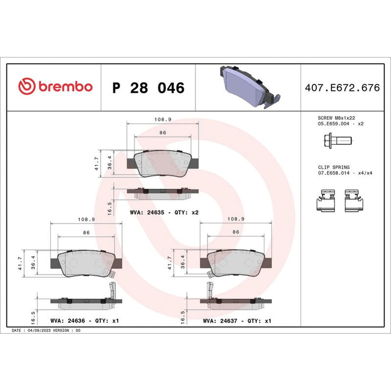 Brembo 4 x Rear Brake Pad Set fits Honda Cr-V III 2006-2012 2.0 2.2 2.4